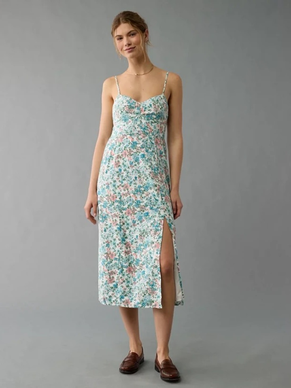 American Eagle Outfitters Floral Midi Slip Dress in Blue & Pink